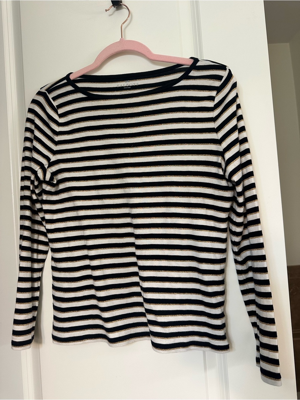 Talbots Black and Cream Striped Long-Sleeve Top